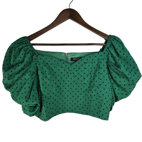 Beulah Green Polka Dot Puff Sleeve Crop Top Womens Large - Picture 1 of 7